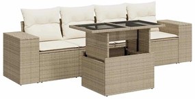 3326719 vidaXL Градински комплект диван с възглавници 5 части бежов полиратан