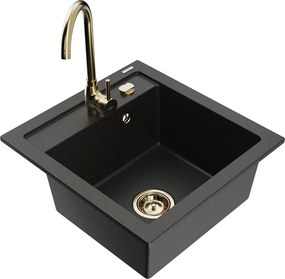 Mexen Vito гранитна мивка с 1 отделение с кухненски смесител Telma, черно/златист металик - 6503-75-670200-50