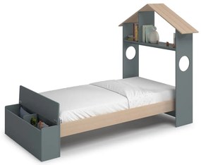 Къща детско легло 90x190 cm от декор от бор с място за съхранение с включена подматрачна рамка в естествен цвят/сиво-зелено Odessa – Marckeric