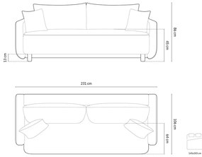 Сив разтегателен диван с място за съхранение 231 cm Elen – Micadoni