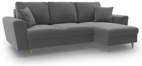 Светлосив кадифен разтегателен ъглов диван с място за съхранение Kyoto – Cosmopolitan Design