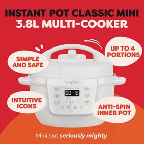 Мултикукър Instant Pot Classic Mini 140800801, 800W, 3.8 л, 7 програми, Favorite бутони, LCD дисплей, Неръждаема стомана, Бял