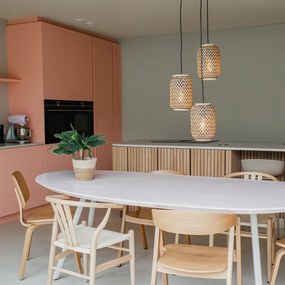 Ориенталски висящ аплик бамбук с черен цвят 3 лампи - Yvonne