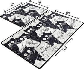 Черни/сиви килими за баня в комплект 2 бр. 60x100 cm White Cats – Foutastic