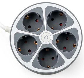 Раклонител кръг Muhler 1006181, 3680W, 5 гнезда, Ключ, H05VV-F, 1.5 м, IP20, 16A, Бял/сив