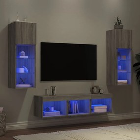 3216602 vidaXL ТВ стенни модули с LED, 5 части, сив сонома, инженерно дърво