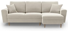 Бежов кадифен разтегателен ъглов диван с място за съхранение Kyoto – Cosmopolitan Design