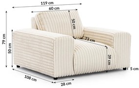 Кремаво кресло от рипсено кадифе Justin – Ropez