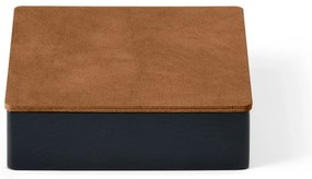 Дървена декоративна кутия за съхранение от еко кожа с капак в черен и естествен цвят 11x11x3,5 cm Square Nupo – LIND DNA