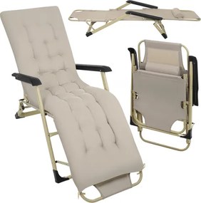 Сгъваем градински, плажен шезлонг с възглавница и облегалка за глава - златиста конструкция