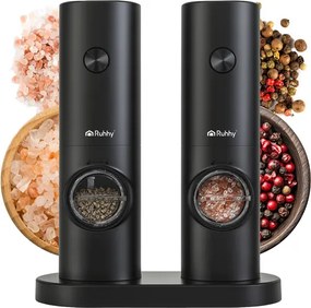 Комплект електрически мелнички за сол и пипер Ruhhy, LED светлина, черни