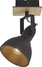 Индустриален прожектор черен с дърво, въртящ се и накланящ се - Jakub