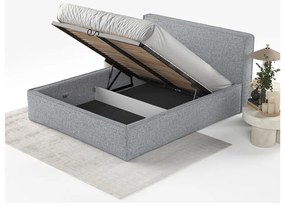 Сиво тапицирано двойно легло с място за съхранение с включена подматрачна рамка 180x200 cm Lounge L – Maison de Rêve