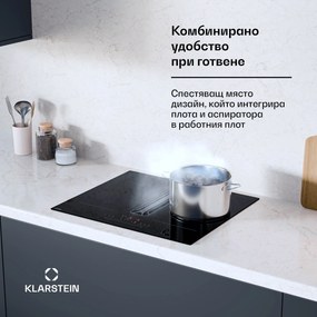 Klarstein AirJet Hybrid Down Air System, Индукционен готварски плот с вграден аспиратор, 477 m³/h, EEK A+