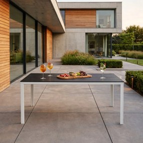 Голяма градинска маса в сиво с бели крака