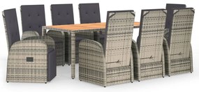3157590 vidaXL Градински трапезен комплект 9 части с възглавници сив полиратан