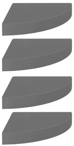 323894 vidaXL Окачени ъглови рафтове, 4 бр, сив гланц, 25x25x3,8 см, МДФ