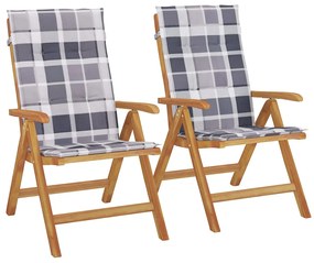 3196447 vidaXL Накланящи градински столове с възглавници 2 бр тик масив