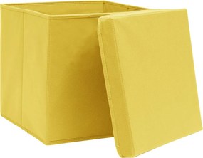 Кутии за съхранение с капаци 10 бр жълти 32x32x32 см текстил