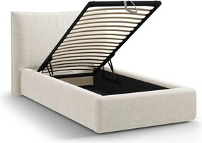 Кремаво единично легло 90x200 cm тапицирано с място за съхранение с включена подматрачна рамка Kaelle – Micadoni