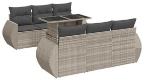 3326583 vidaXL Градински комплект с възглавници, 7 части, светлосив полиратан