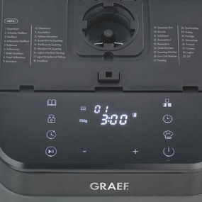 Хлебопекарна Graef BA806, 520W, 500-750 гр, 36 програми, Незалепващо покритие, 3 степени, Таймер с отложен старт, Черен