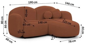 Теракотен ъглов диван от прежда с примки от букле (десен ъгъл) Orbit – Ropez