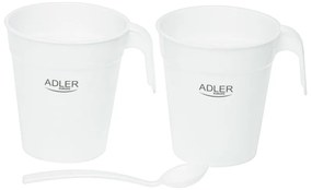 Електрическа кана Adler AD 1381, 900W, 0.5 л, 2 чаши и лъжичка, Защита от работа вода, Бял