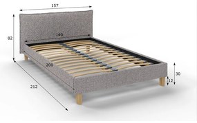 Сиво тапицирано двойно легло с решетка 140x200 cm Tina - Ropez