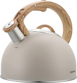 Свирещ чайник Klausberg KB 7913, 2.5 л, Дръжка с дървесен ефект, Индукция, Бежов