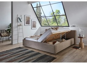 Сиво-кафяво тапицирано двойно легло с място за съхранение и решетка 180x200 cm Cube - Meise Möbel