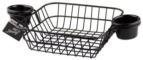 Метална кошничка за сервиране с две дръжки и два рамекина 20х20х6,5см черна (HC-93823)
