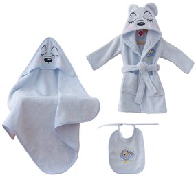 Син памучен детски халат и кърпа в комплект от 3 бр. размер 0-2 години Bear – Foutastic