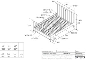 Зелено метално единично легло с решетка 140x200 cm BRONXX - Vipack