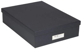 Тъмно сива кутия за съхранение с етикет за име за документи, размер A4 Oskar - Bigso Box of Sweden