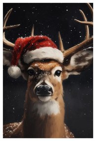 Картина на платно – Сладък елен с коледна шапка