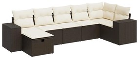 3325709 vidaXL Градински комплект с възглавници, 7 части, кафяв, полиратан