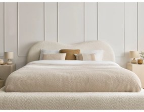 Бежово тапицирано двойно легло с място за съхранение с включена подматрачна рамка 140x190 cm Orlane – Bobochic Paris