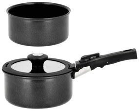 Алуминиев комплект тигани с подвижна дръжка 2 бр. с капак и незалепващо покритие 2,4 l – Holm