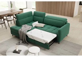 Зелен кадифен разтегателен ъглов диван с място за съхранение (ляв ъгъл L форма) Barea – ELTAP