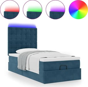 3314430 vidaXL Османска легло с матраци и LED, тъмносиньо, 80x200 см, кадифе