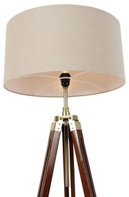 Подова лампа месинг с абажур светло кафяв 50 см триножник - Cortin