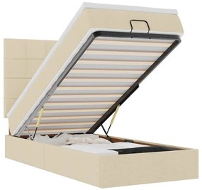 3313987 vidaXL Османска легло с матрак и LED, кремаво, 100x200 см, плат