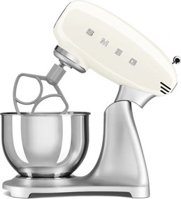 Планетарен миксер Smeg SMF04CREU, 800W, 4.8 л, 10 скорости, Функция за плавен старт, Крачета против хлъзгане, Кремa/Инокс