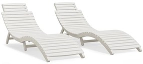 3155470 vidaXL Шезлонги, 2 бр, бели, 184x55x64 см, акациево дърво масив