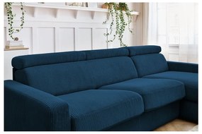 Тъмносин разтегателен ъглов диван от рипсено кадифе (променлив) Monaco – Bobochic Paris