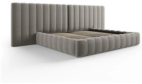 Сиво тапицирано двойно легло с място за съхранение и решетка 200x200 cm Gina - Milo Casa