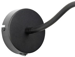 Стенна лампа черна с абажур черен превключвател и гъвкава ръка - Merwe