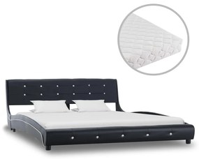 Sonata Легло с матрак, черно, изкуствена кожа, 160x200 cм