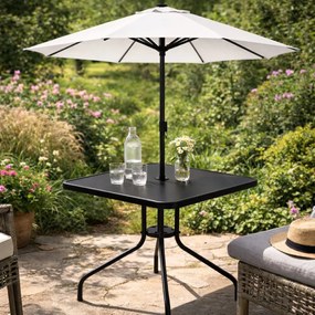 Квадратна градинска маса 80 см с отвор за чадър - черна